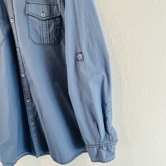 Mens XL Michael Brandon Light Blue Button Shirt Roll Tab Long Sleeves Casual - Picture 3 of 7